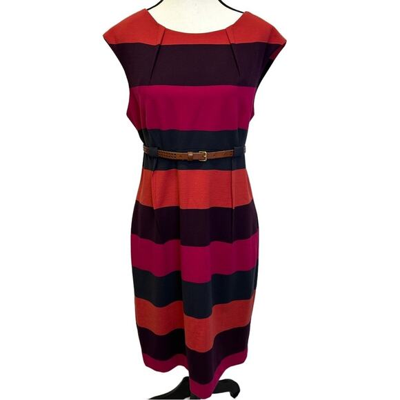 Calvin Klein Multicolored Striped Midi Dress - Size 12 - Picture 2 of 11